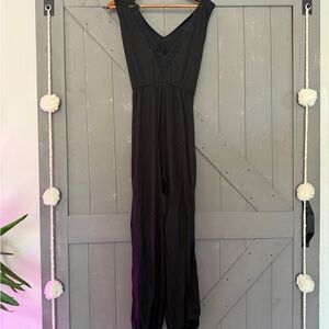 Black Sleeveless Jumpsuit with Lace & leg slits